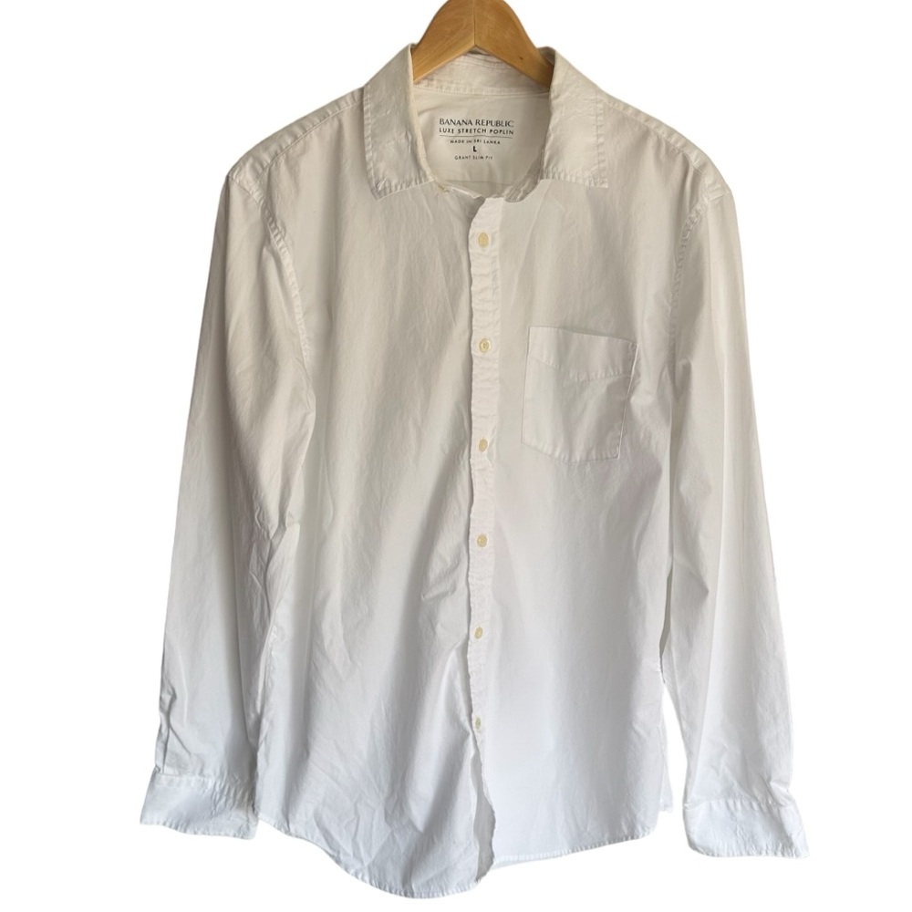 Banana Republic White Luxe Stretch Poplin Slim Fit Size Large